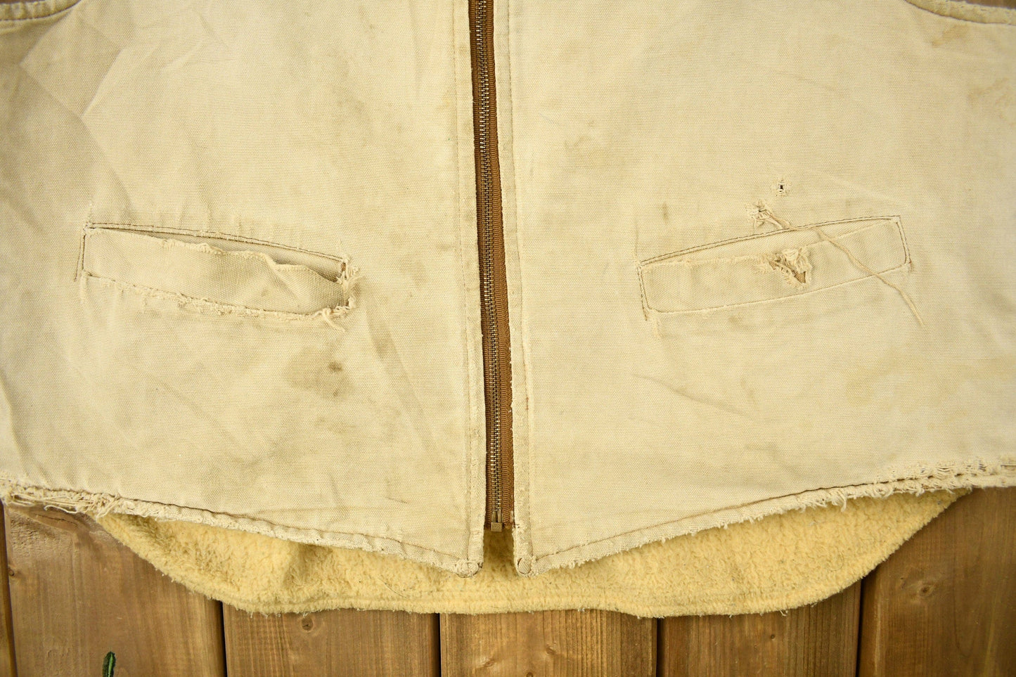 Vintage 1980s Carhartt Sherpa Lined Beige Work Vest from propervintagecanada
