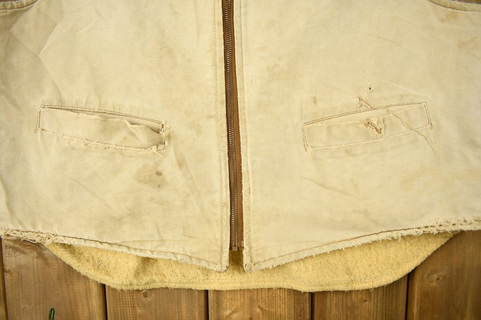 Vintage 1980s Carhartt Sherpa Lined Beige Work Vest from propervintagecanada