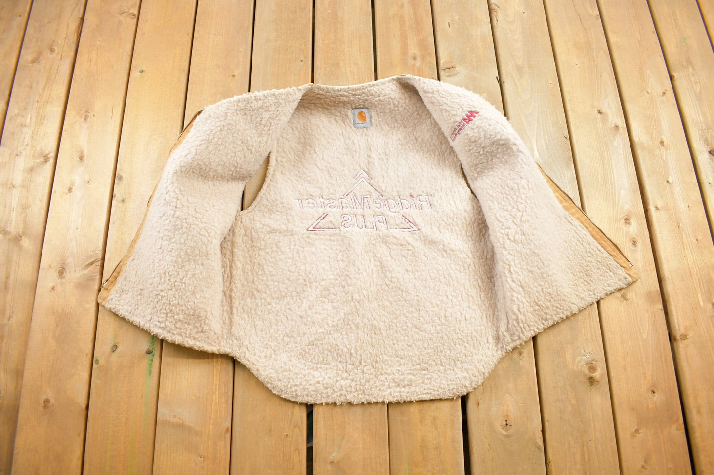 Vintage 1980s Carhartt Sherpa Lined Beige Work Vest Men's Large from propervintagecanada