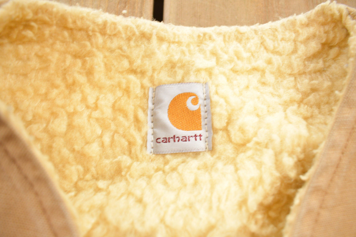 Vintage 1980s Carhartt Sherpa Lined Beige Work Vest Men's Medium from propervintagecanada