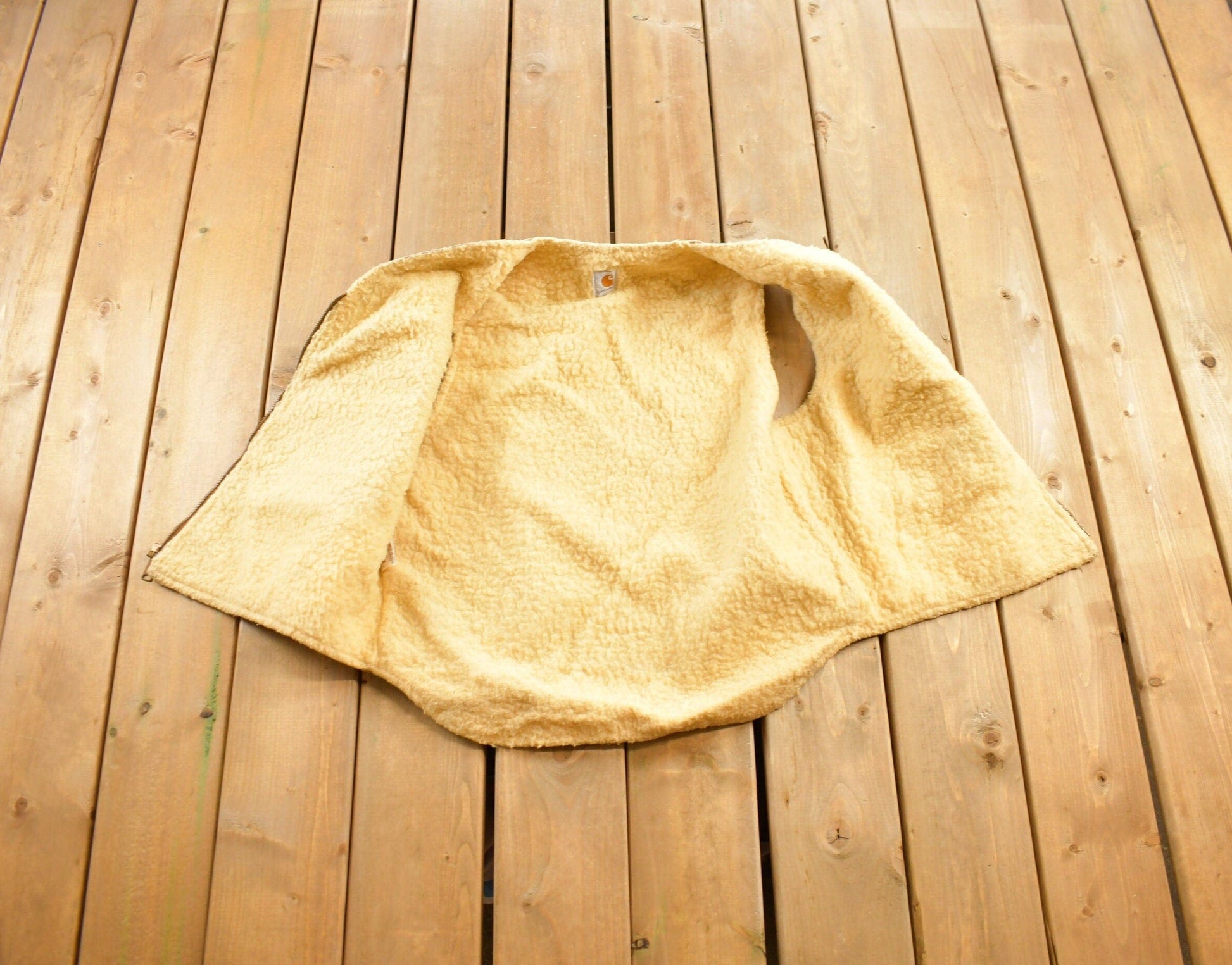 Vintage 1980s Carhartt Sherpa Lined Beige Work Vest Men's Medium from propervintagecanada