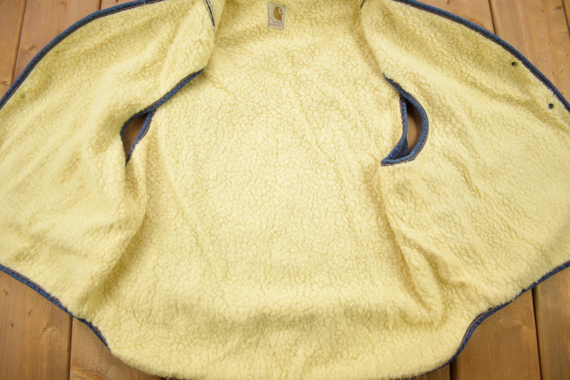 Vintage 1980s Carhartt Sherpa Lined Denim Work Vest Vintage Workwear Men's Large from propervintagecanada