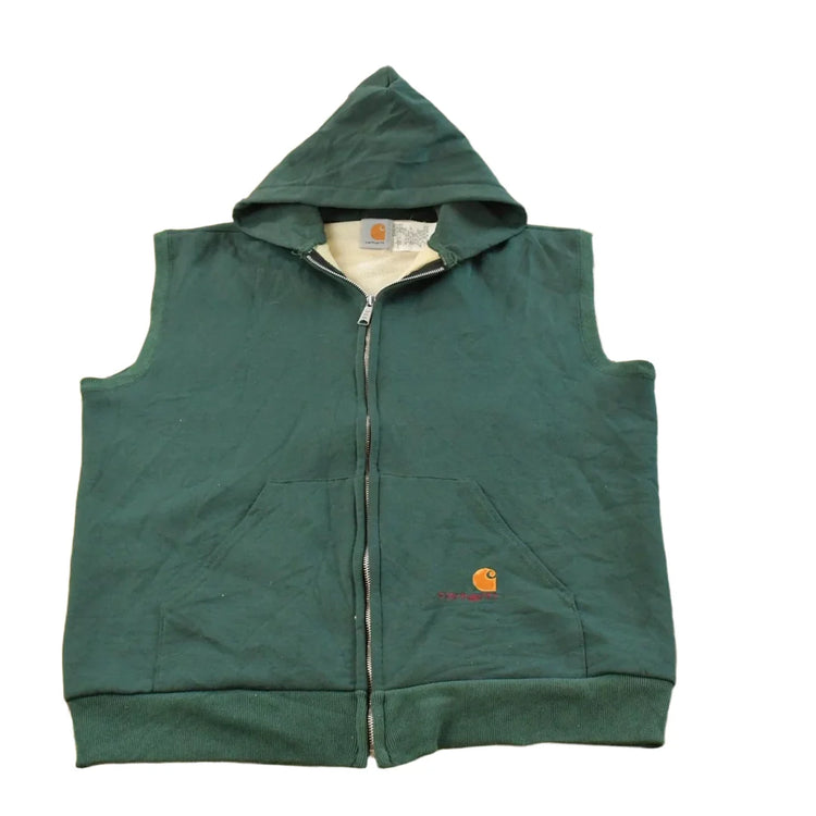 Vintage 1980s Carhartt Thermal Lined Full Zip Hoodie Sweatshirt Vest Men's XL from propervintagecanada