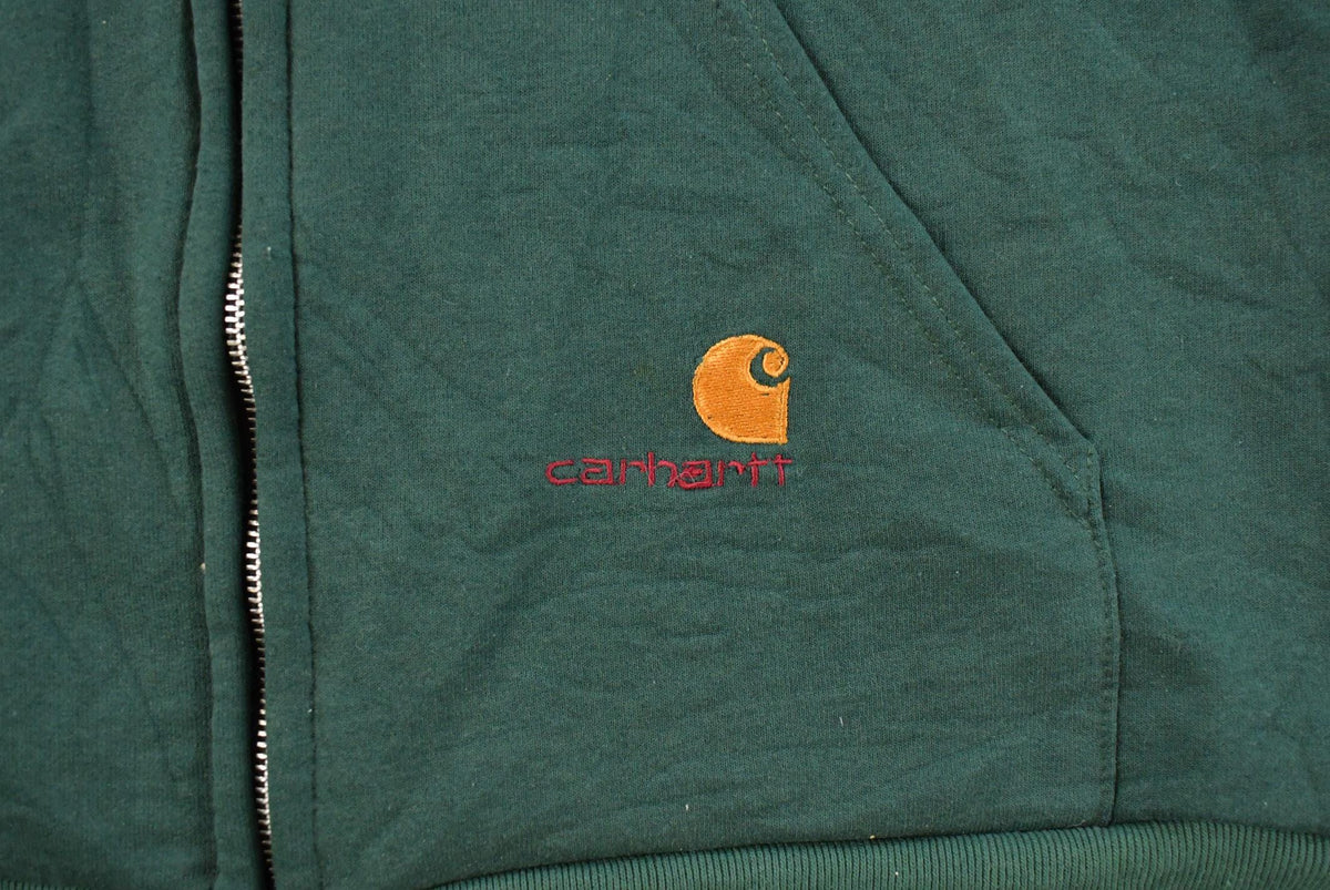 Vintage 1980s Carhartt Thermal Lined Full Zip Hoodie Sweatshirt Vest Men's XL from propervintagecanada
