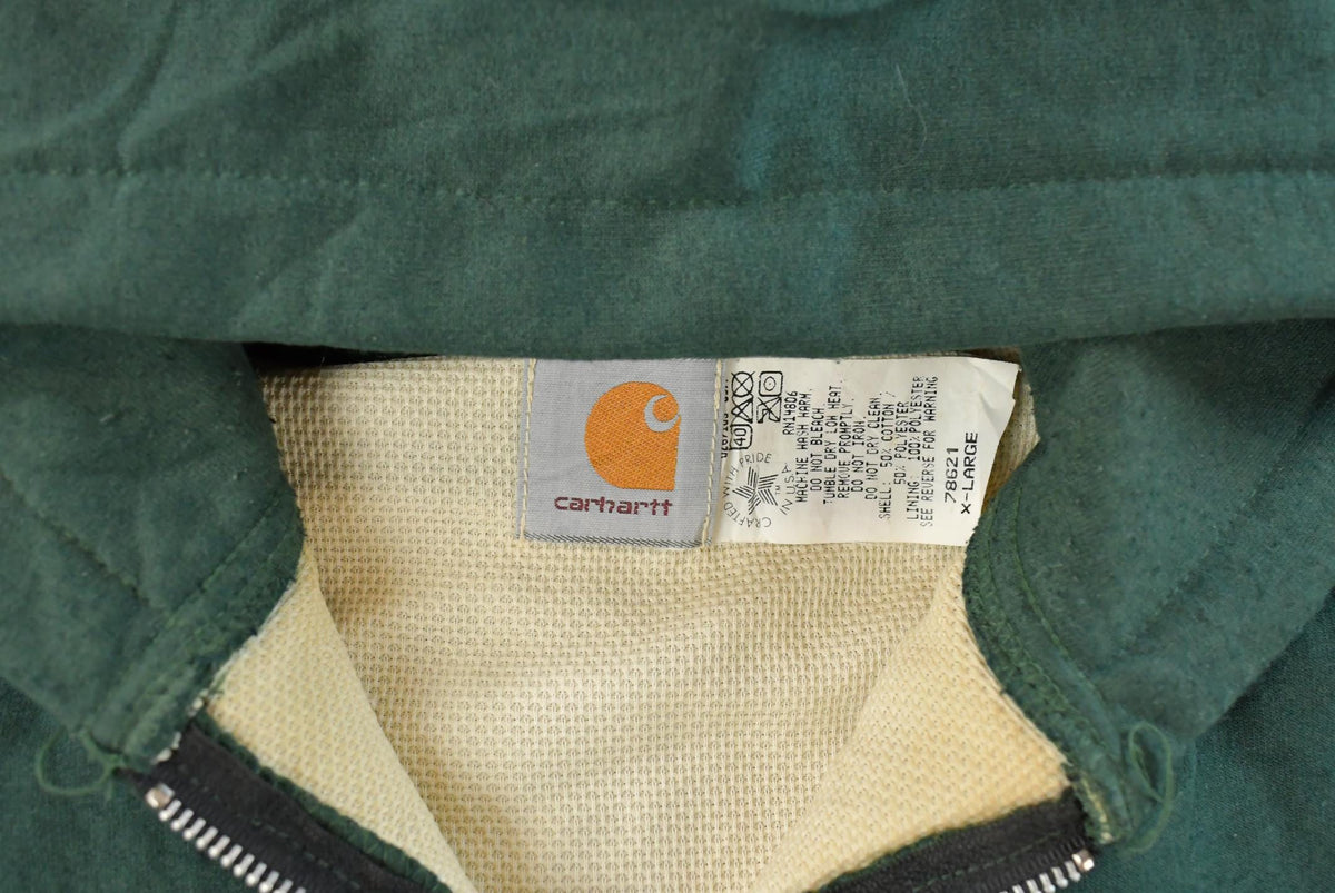Vintage 1980s Carhartt Thermal Lined Full Zip Hoodie Sweatshirt Vest Men's XL from propervintagecanada