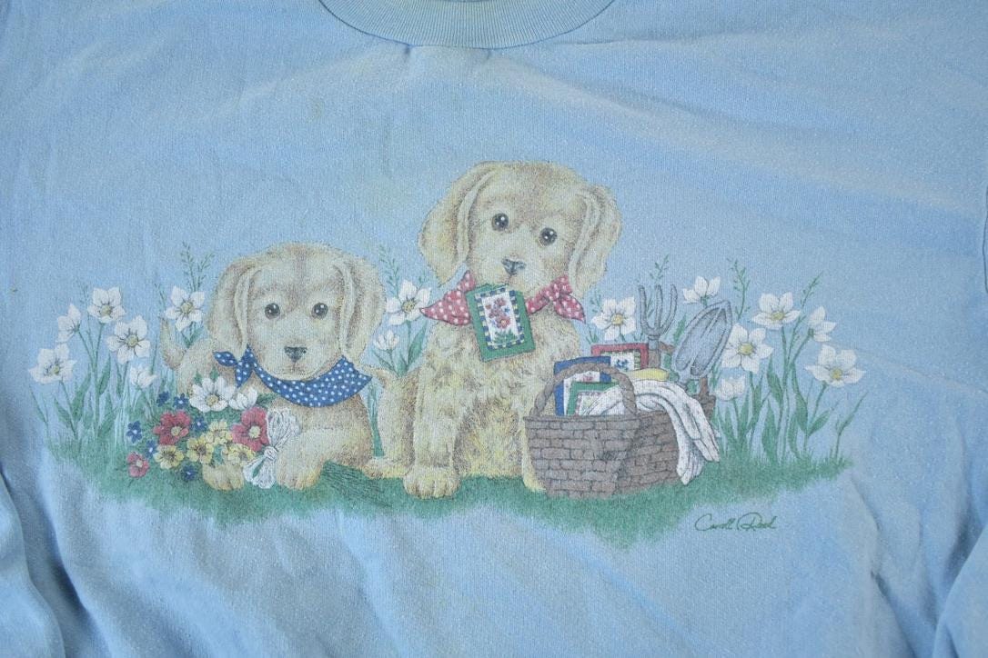Vintage 1980s Carroll Reed Cute Puppy Crewneck Sweatshirt Womens L from propervintagecanada