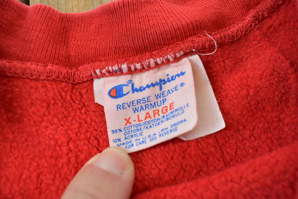 Vintage 1980s Champion Blank Red Reverse Weave Warm Up Crewneck Sweatshirt Men's M / Made in USA / 80s Streetwear from propervintagecanada