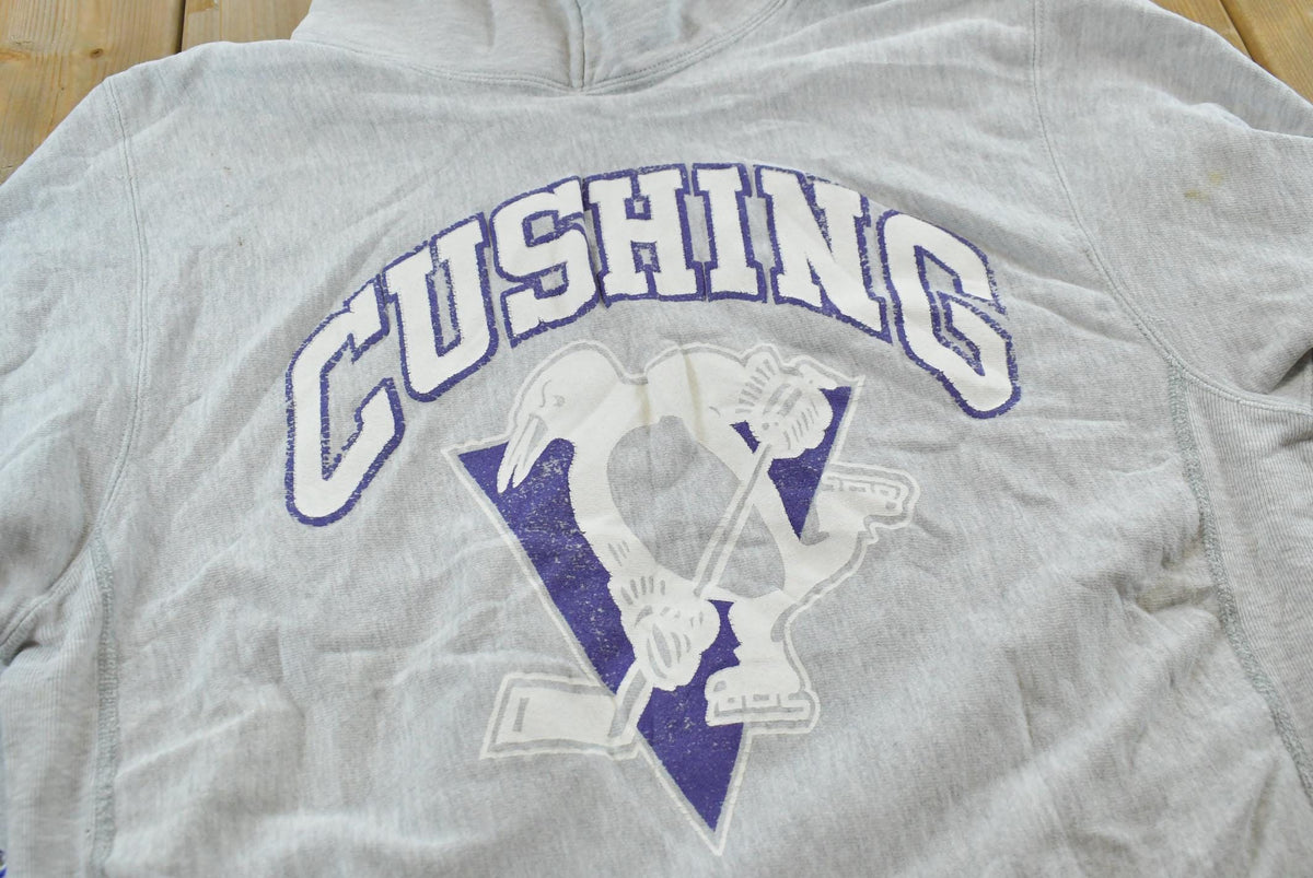 Vintage 1980s Champion Cushing Academy Hockey Reverse Weave Warm Up Hoodie Sweatshirt Men's L / Made in USA / 80s Streetwear from propervintagecanada