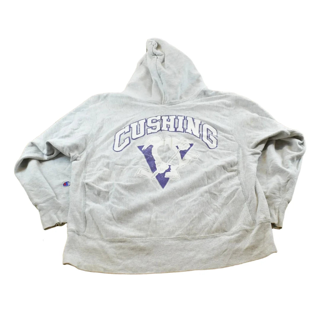 Vintage 1980s Champion Cushing Academy Hockey Reverse Weave Warm Up Hoodie Sweatshirt Men's L / Made in USA / 80s Streetwear from propervintagecanada