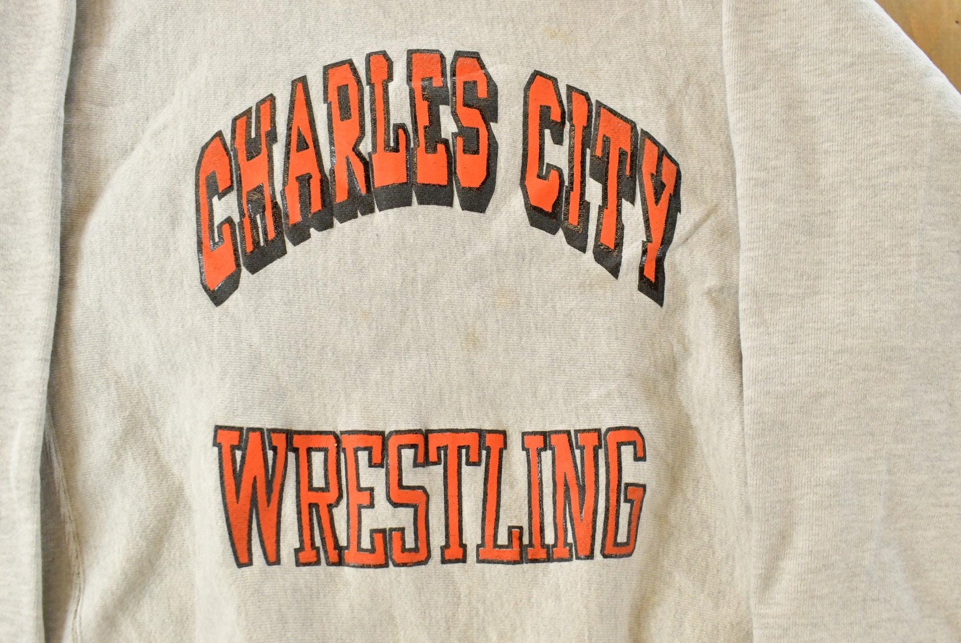 Vintage 1980s Charles City Wrestling Crewneck Sweatshirt Men's XL from propervintagecanada