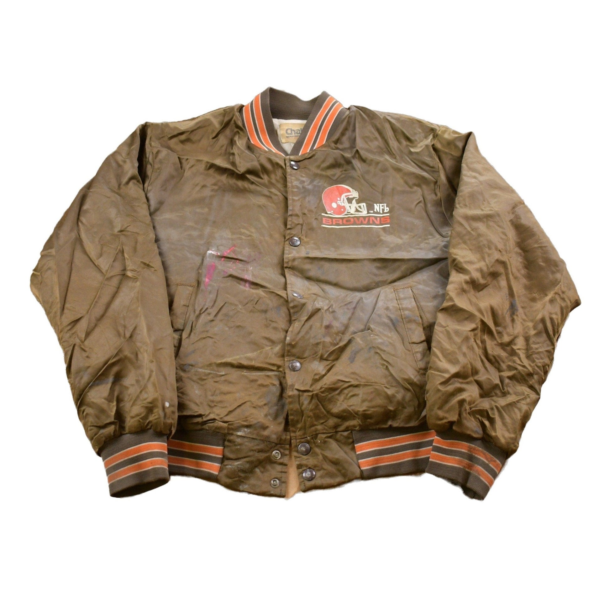 Vintage 1980s Cleveland Browns NFL Chalkline Satin Bomber Jacket Men's Large from propervintagecanada