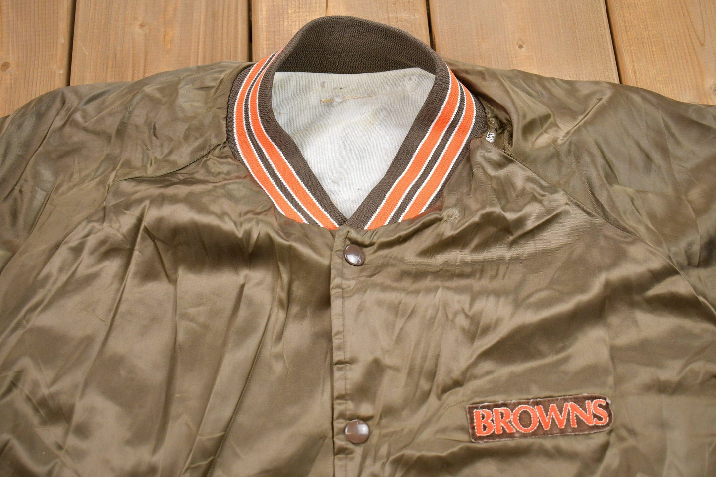 Vintage 1980s Cleveland Browns NFL Satin Bomber Jacket Men's XL from propervintagecanada