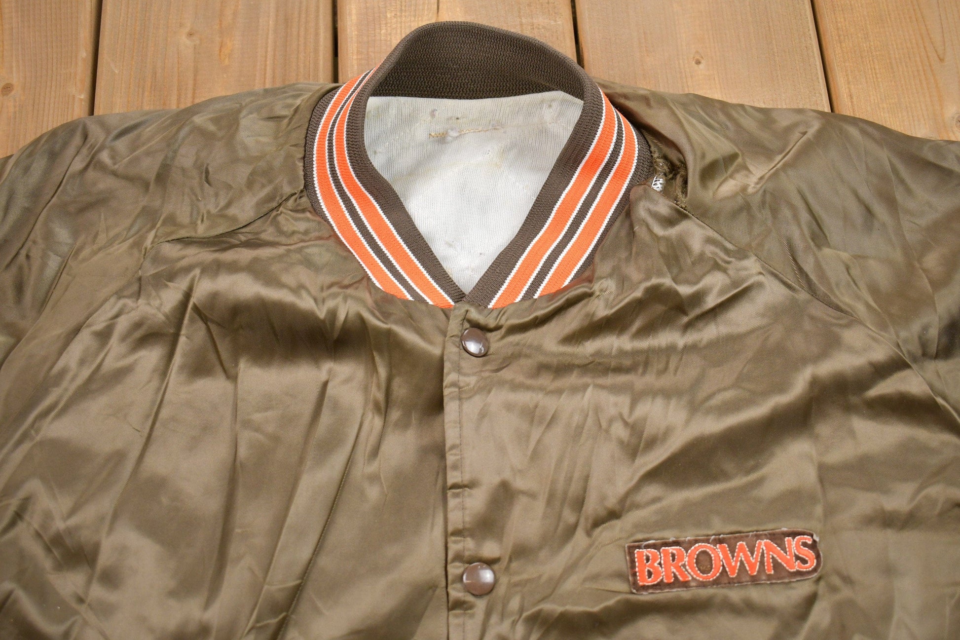 Vintage 1980s Cleveland Browns NFL Satin Bomber Jacket Men's XL from propervintagecanada