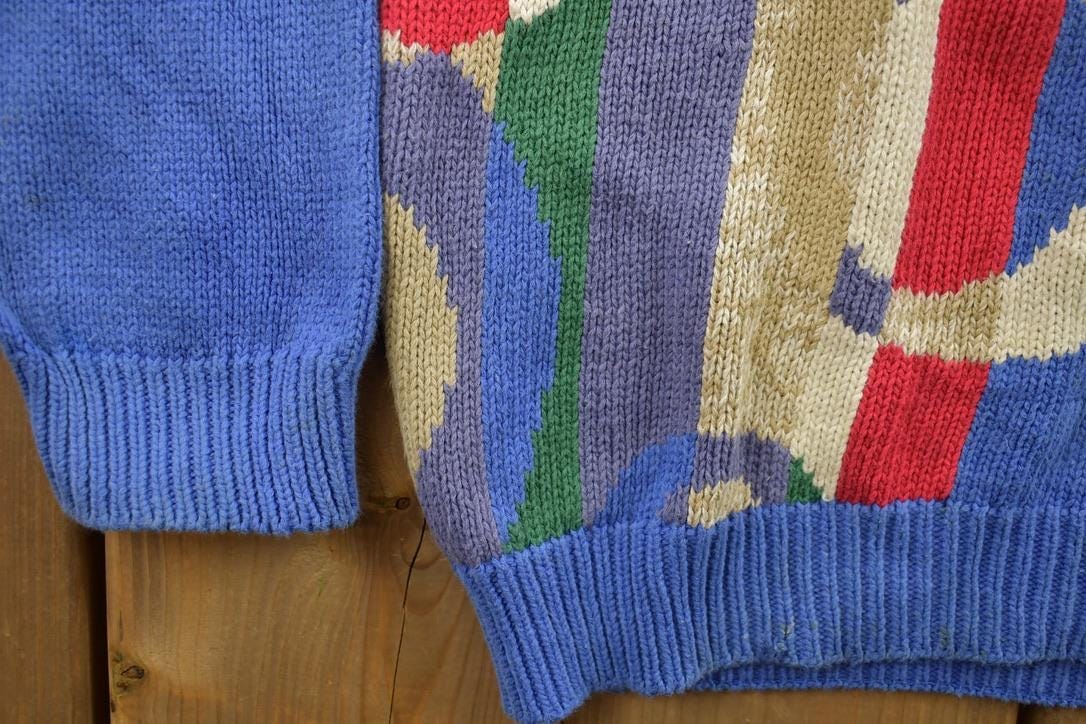 Vintage 1980s Cocktail Olives Geometric Knit Crewneck Sweater Men's M from propervintagecanada