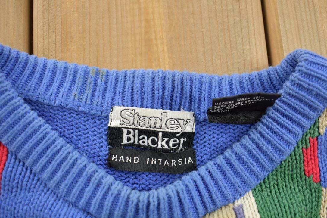 Vintage 1980s Cocktail Olives Geometric Knit Crewneck Sweater Men's M from propervintagecanada