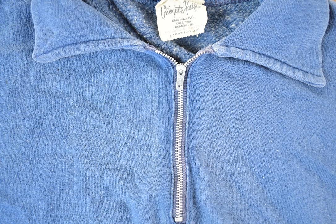 Vintage 1980s Collegiate Pacific Blank Navy Quarter Zip Sweatshirt Men's M from propervintagecanada