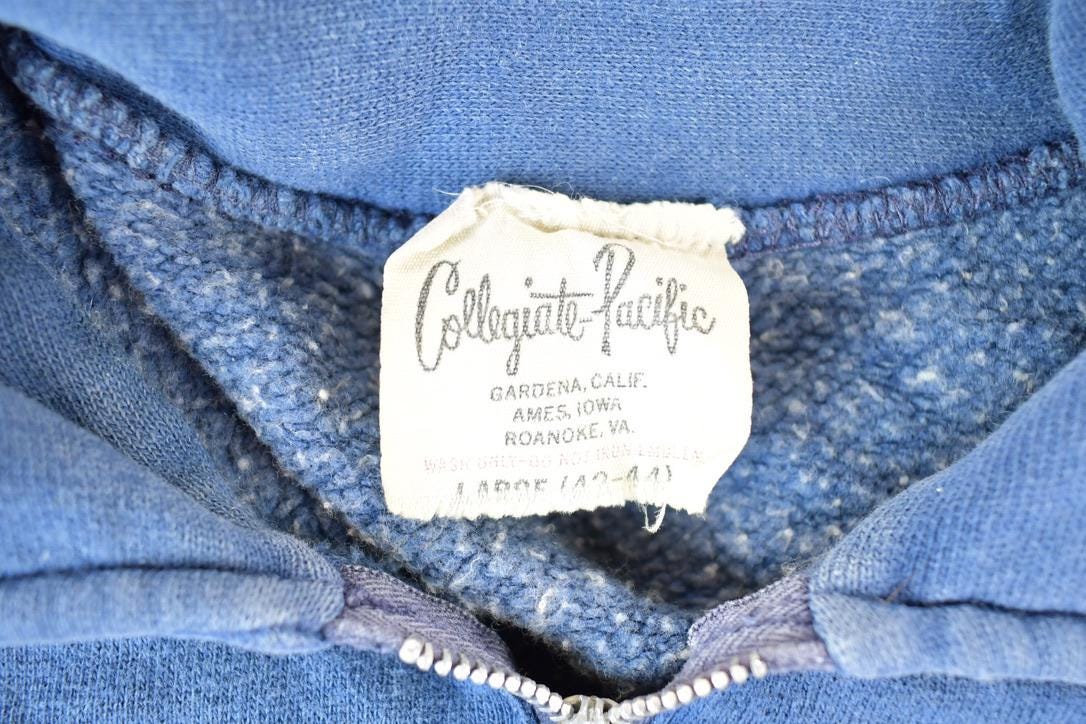 Vintage 1980s Collegiate Pacific Blank Navy Quarter Zip Sweatshirt Men's M from propervintagecanada