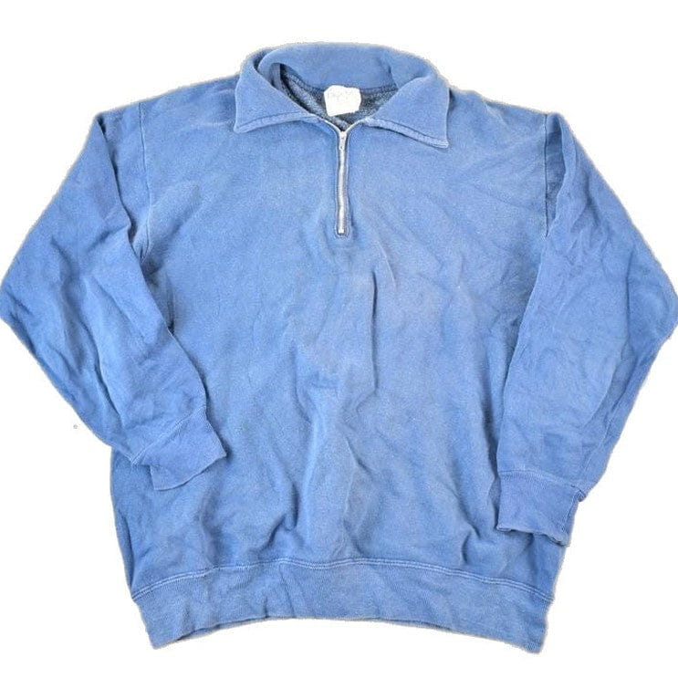Vintage 1980s Collegiate Pacific Blank Navy Quarter Zip Sweatshirt Men's M from propervintagecanada