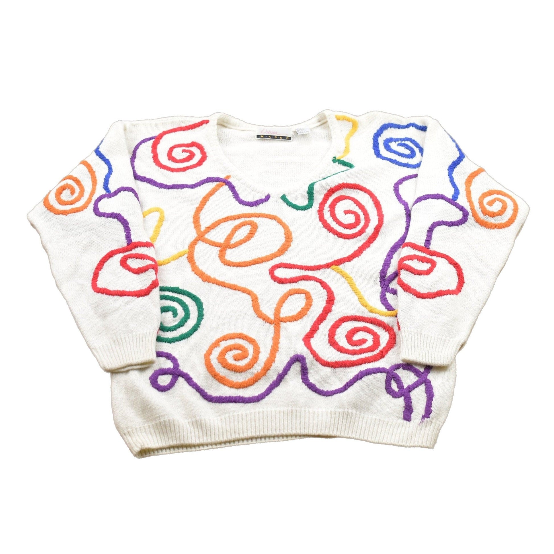 Vintage 1980s Colourful Design Knit Crewneck Sweater Men's Small from propervintagecanada