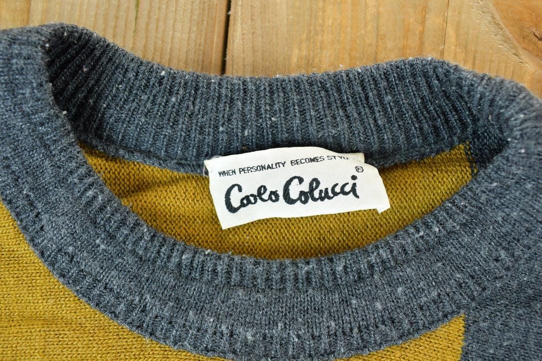 Vintage 1980s Colucci Knit Abstract Pattern Crewneck Sweater Men's XL from propervintagecanada