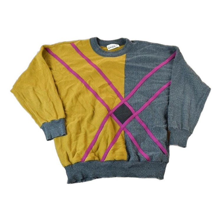 Vintage 1980s Colucci Knit Abstract Pattern Crewneck Sweater Men's XL from propervintagecanada