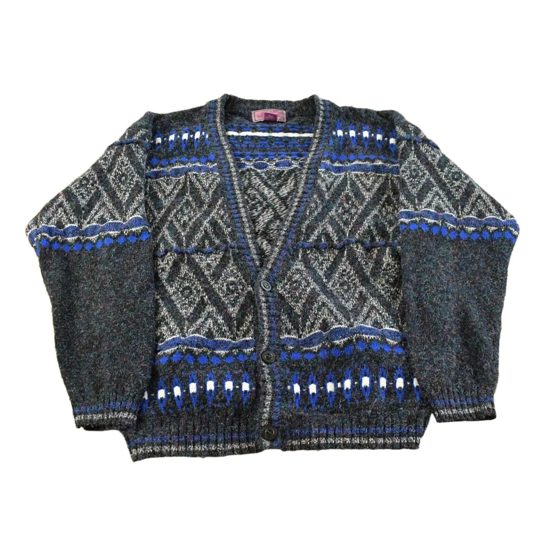 Vintage 1980s Concrete Abstract Knit Cardigan Sweater Men's L from propervintagecanada