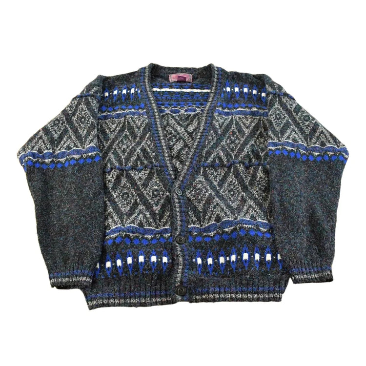 Vintage 1980s Concrete Abstract Knit Cardigan Sweater Men's L from propervintagecanada