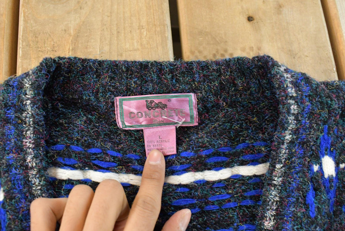 Vintage 1980s Concrete Abstract Knit Cardigan Sweater Men's L from propervintagecanada