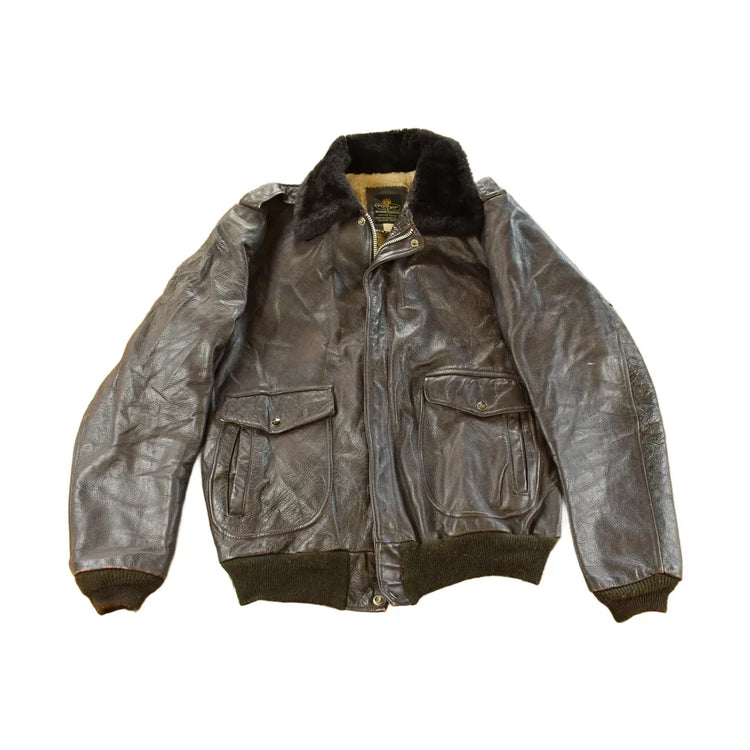 Vintage 1980s Cooper Shearling Fur Lined Leather Bomber Flight Jacket Men's XL from propervintagecanada