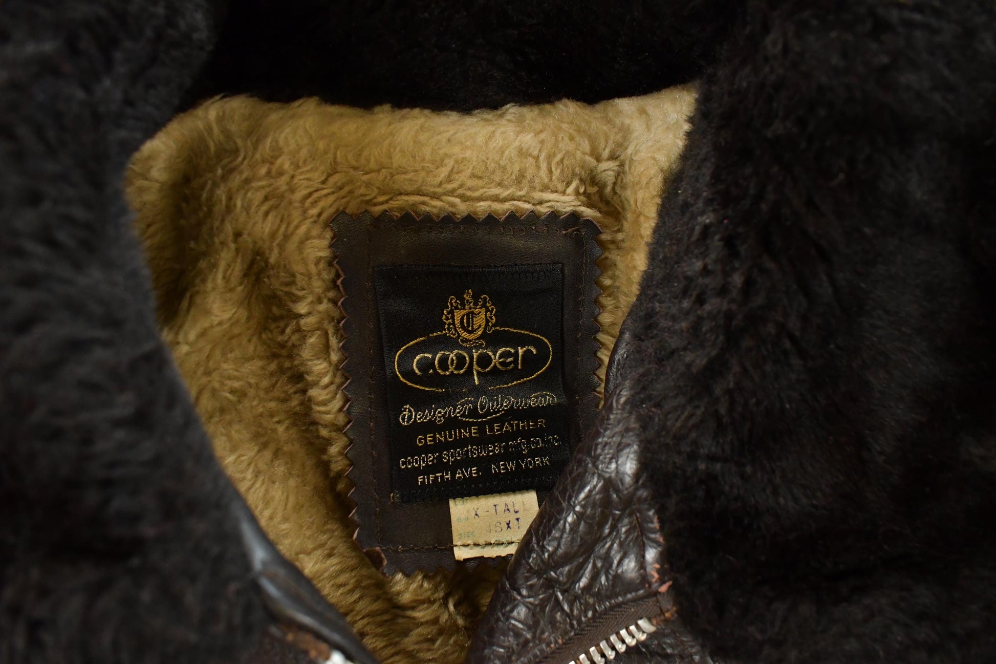 Vintage 1980s Cooper Shearling Fur Lined Leather Bomber Flight Jacket Men's XL from propervintagecanada