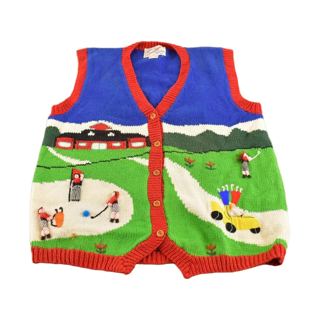 Vintage 1980s Cotton Salsa Golf Knit Cardigan Sweater Vest Men's S Preppy from propervintagecanada