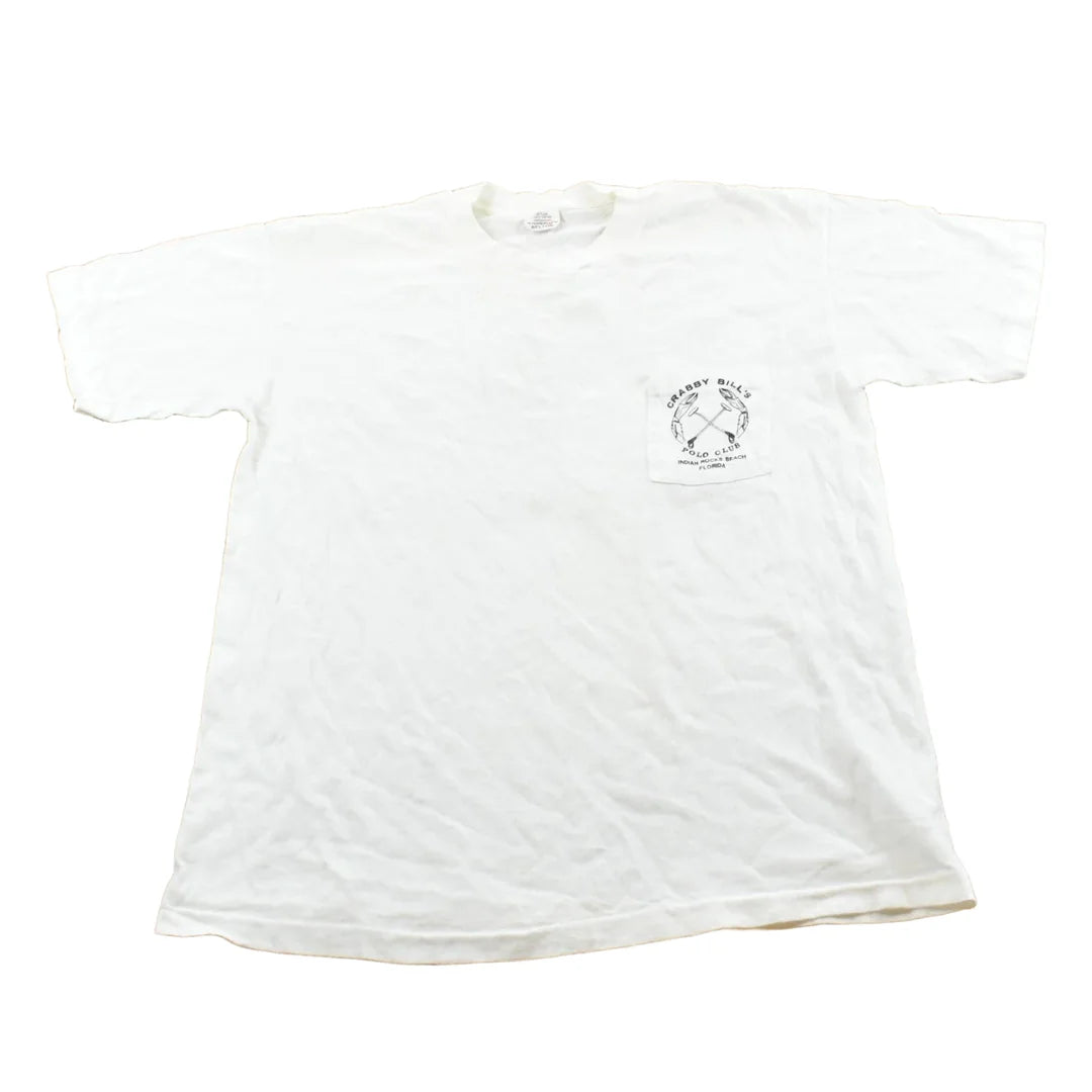 Vintage 1980s Crabby Bill's Polo Club Promotional Souvenir Pocket T-Shirt Men's M from propervintagecanada