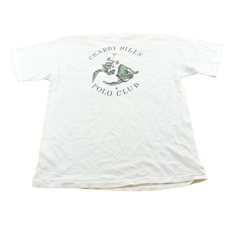 Vintage 1980s Crabby Bill's Polo Club Promotional Souvenir Pocket T-Shirt Men's M from propervintagecanada