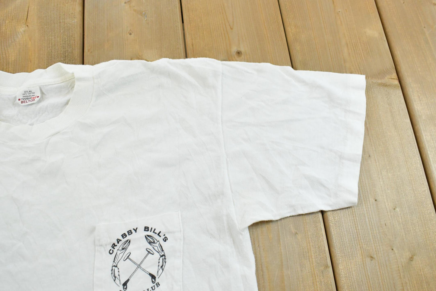 Vintage 1980s Crabby Bill's Polo Club Promotional Souvenir Pocket T-Shirt Men's M from propervintagecanada