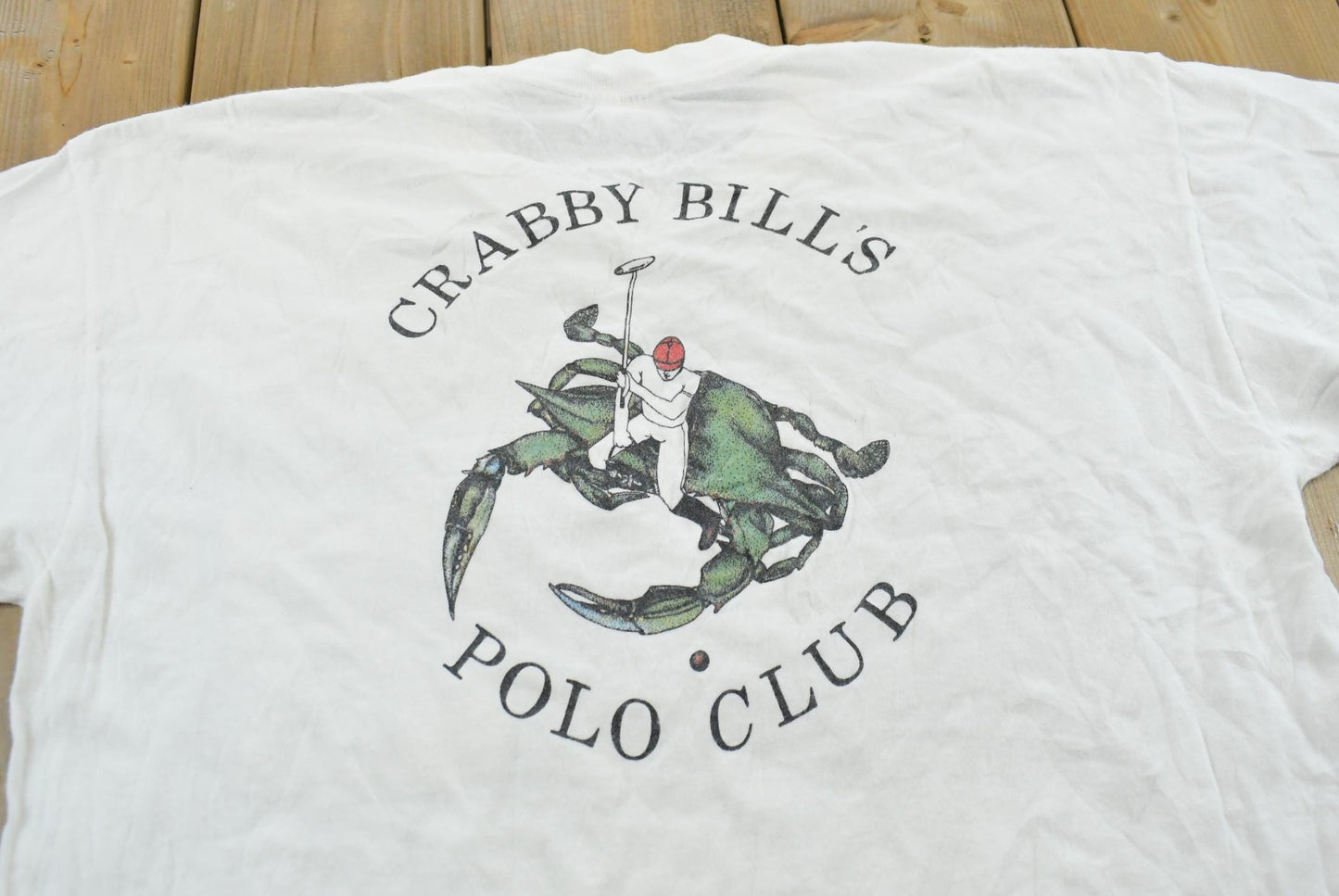 Vintage 1980s Crabby Bill's Polo Club Promotional Souvenir Pocket T-Shirt Men's M from propervintagecanada