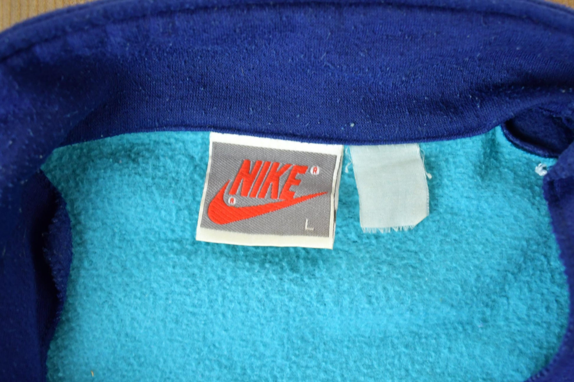 Vintage 1980s Crazy Nike Fleece Embroidered Mini Swoosh Full Zip Mock Neck Sweatshirt Men's Large from propervintagecanada