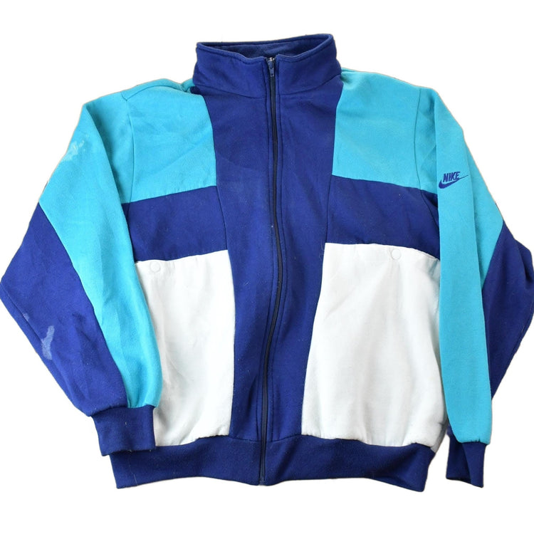 Vintage 1980s Crazy Nike Fleece Embroidered Mini Swoosh Full Zip Mock Neck Sweatshirt Men's Large from propervintagecanada