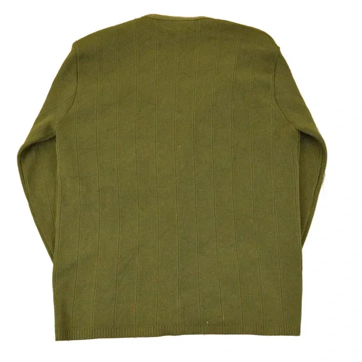 Vintage 1980s Crimplene Olive Cardigan Sweater Mens L from propervintagecanada