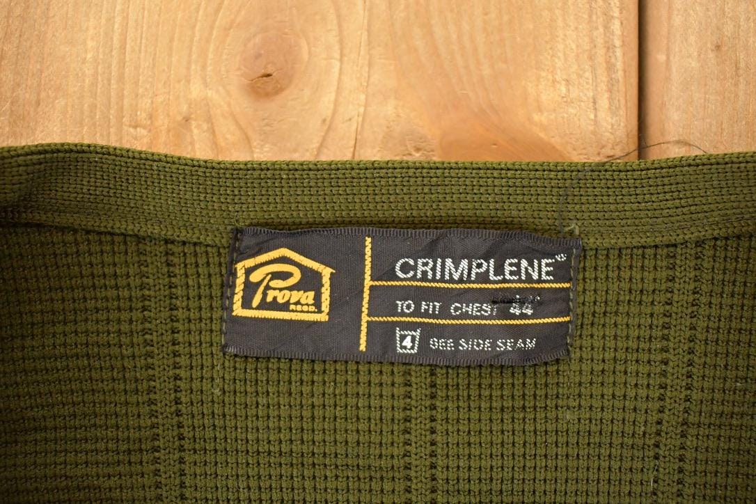 Vintage 1980s Crimplene Olive Cardigan Sweater Mens L from propervintagecanada