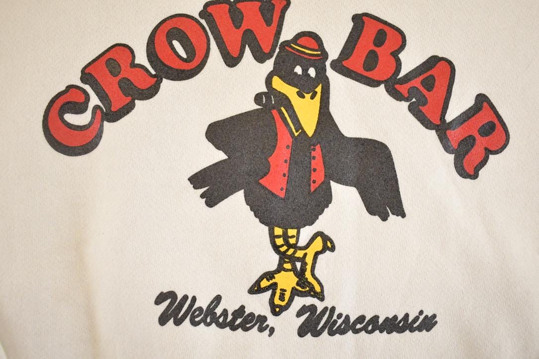 Vintage 1980s Crow Bar Webster Wisconsin Souvenir Crewneck Sweatshirt Mens L from propervintagecanada