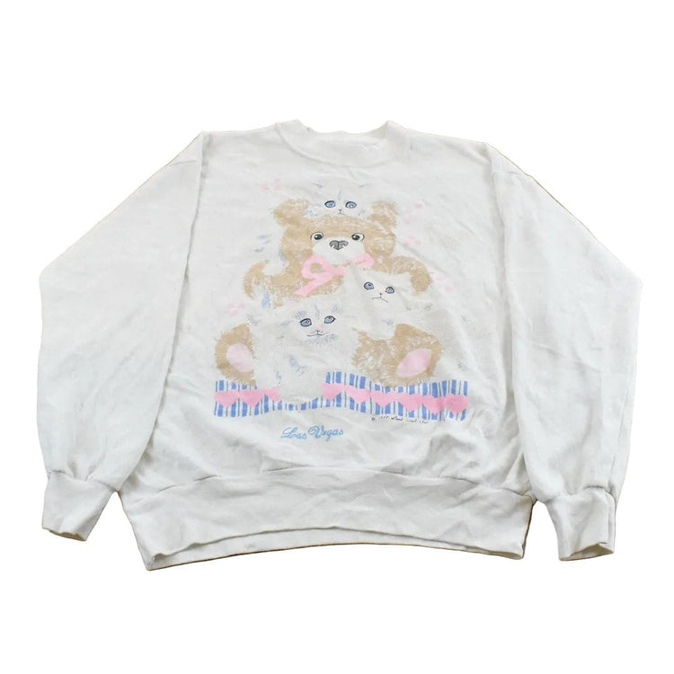 Vintage 1980s Cute Cat Teddy Bear Graphic Crewneck Sweatshirt Women's L from propervintagecanada