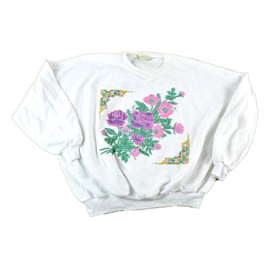 Vintage 1980s Cute Floral Crewneck Sweater Women's L from propervintagecanada
