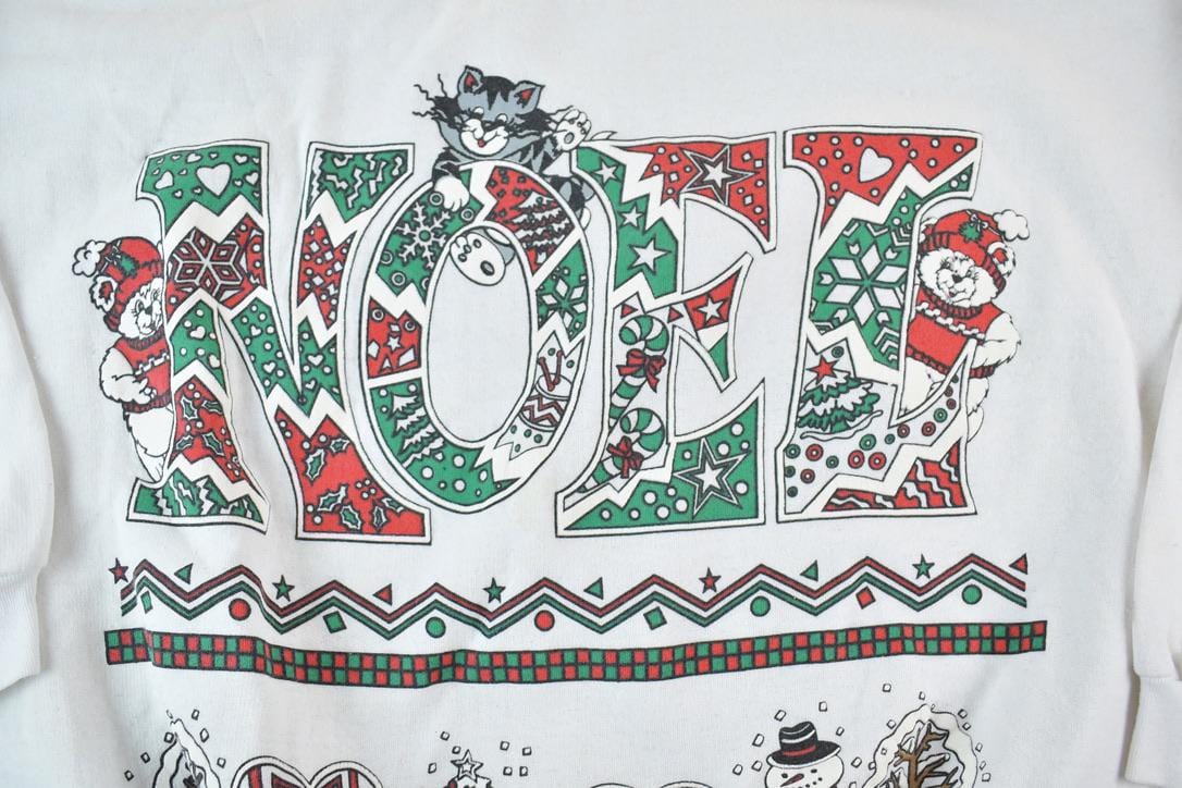 Vintage 1980s Cute Noel Kittys Crewneck Sweater Made In USA 90s Crewneck Men's Large from propervintagecanada