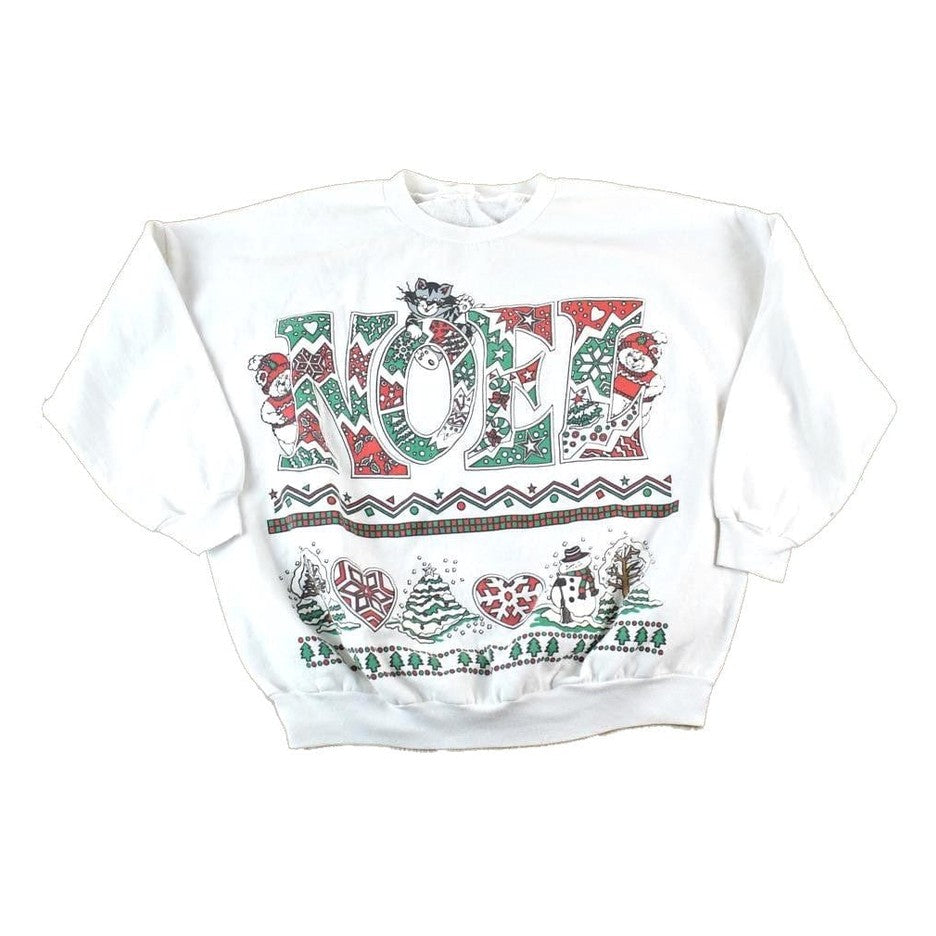 Vintage 1980s Cute Noel Kittys Crewneck Sweater Made In USA 90s Crewneck Men's Large from propervintagecanada