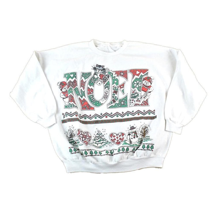 Vintage 1980s Cute Noel Kittys Crewneck Sweater Made In USA 90s Crewneck Men's Large from propervintagecanada