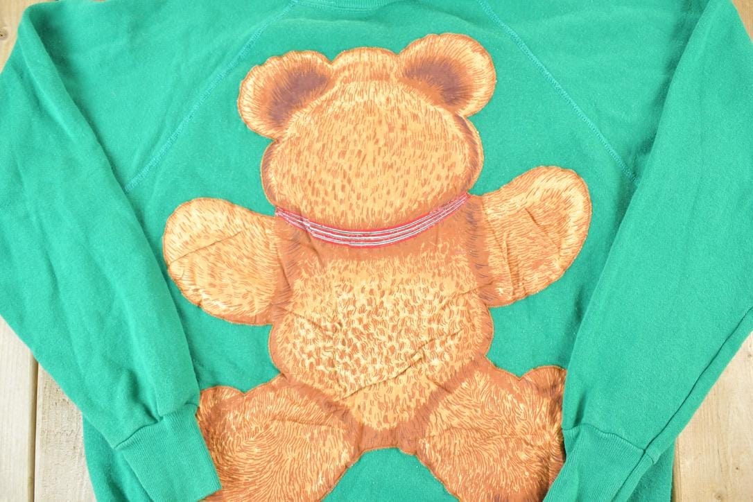 Vintage 1980s Cute Teddy Bear FAB Patch Crewneck Sweater Women's M from propervintagecanada