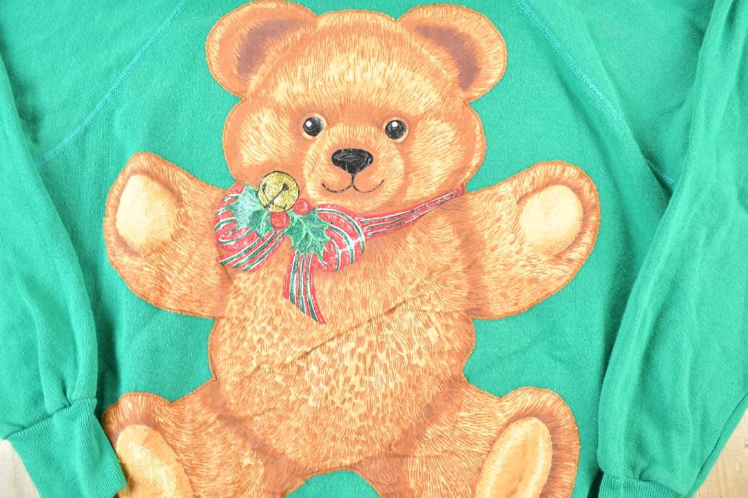 Vintage 1980s Cute Teddy Bear FAB Patch Crewneck Sweater Women's M from propervintagecanada