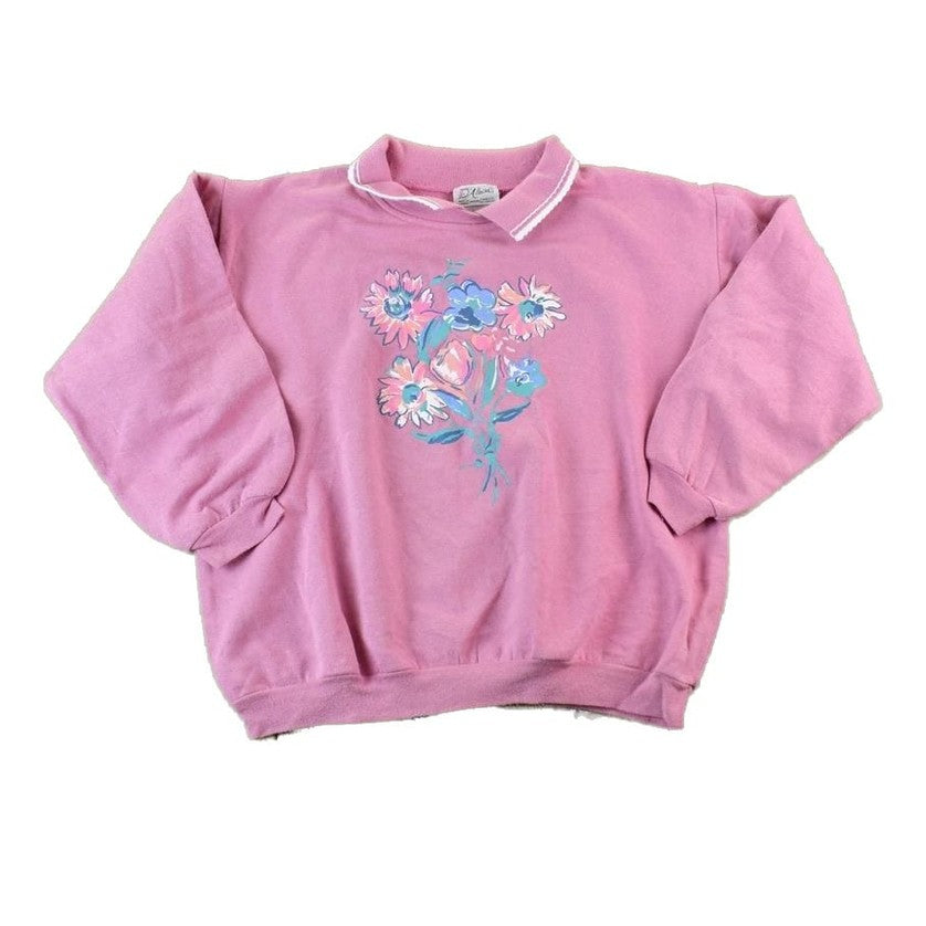 Vintage 1980s D'allaird's Cute Floral Collared Crewneck Sweater Women's L from propervintagecanada