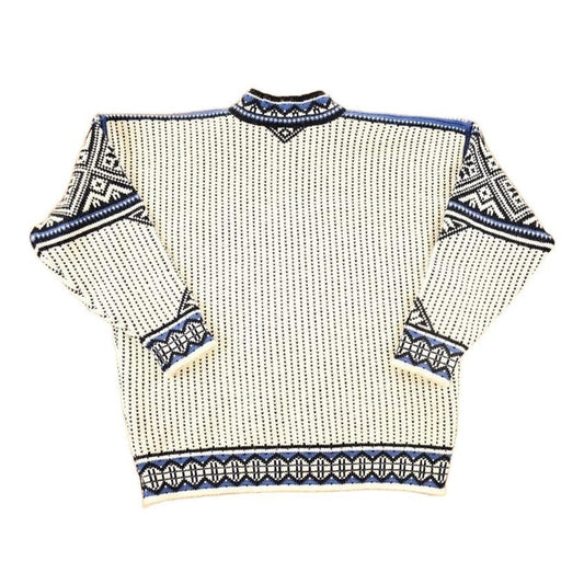 Vintage 1980s Dale Of Norway Heavy Wool Knit Abstract Pattern Crewneck Sweater Mens M from propervintagecanada
