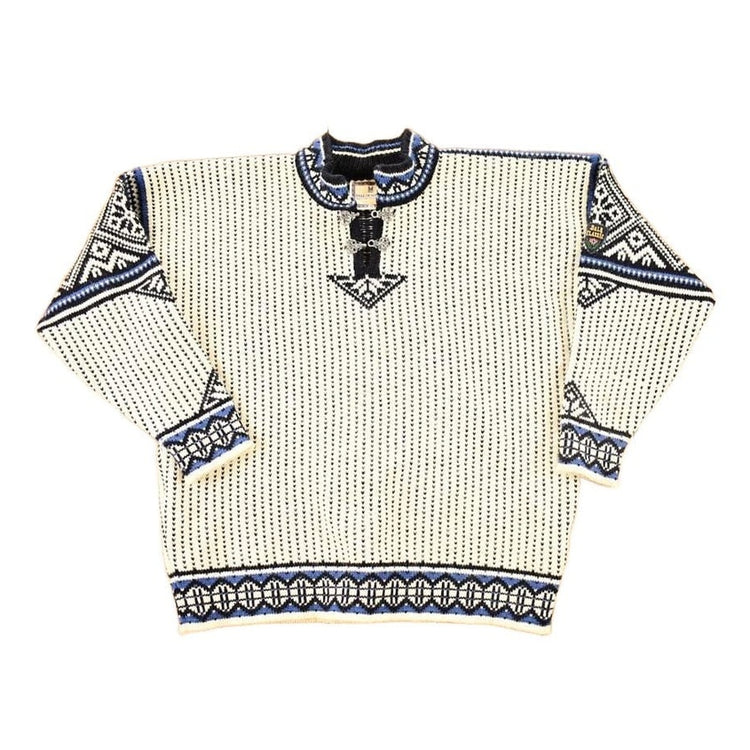 Vintage 1980s Dale Of Norway Heavy Wool Knit Abstract Pattern Crewneck Sweater Mens M from propervintagecanada